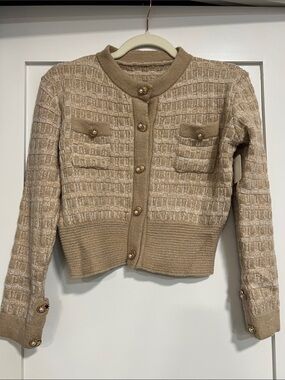 SHEIN Beige Textured Button-Up Women's Cardigan
